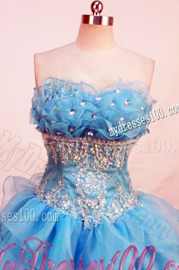 Ruffled and Beaded Appliques Tiers Quinceanera Dresses in Blue